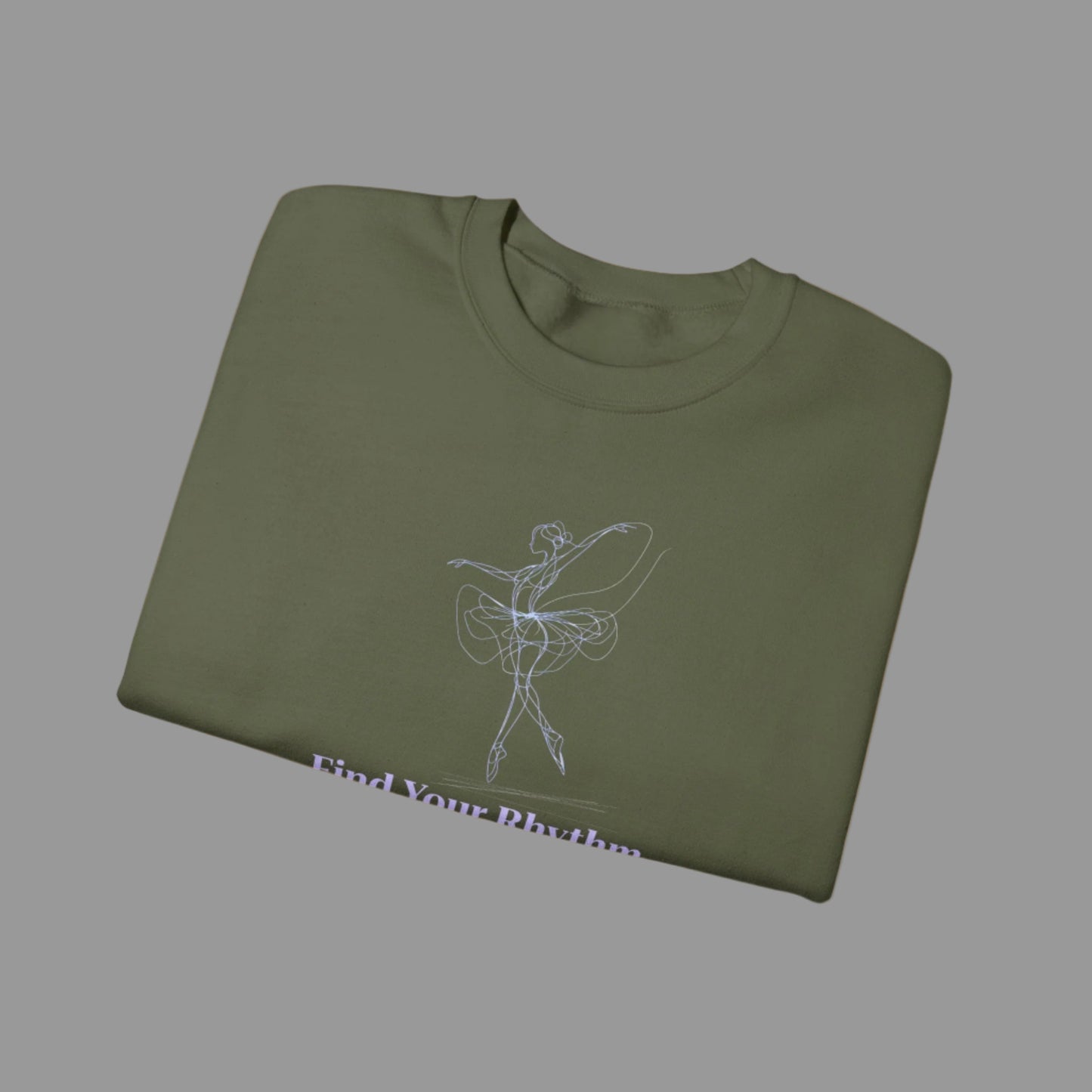 Folded green t-shirt with a white graphic and text on a white background