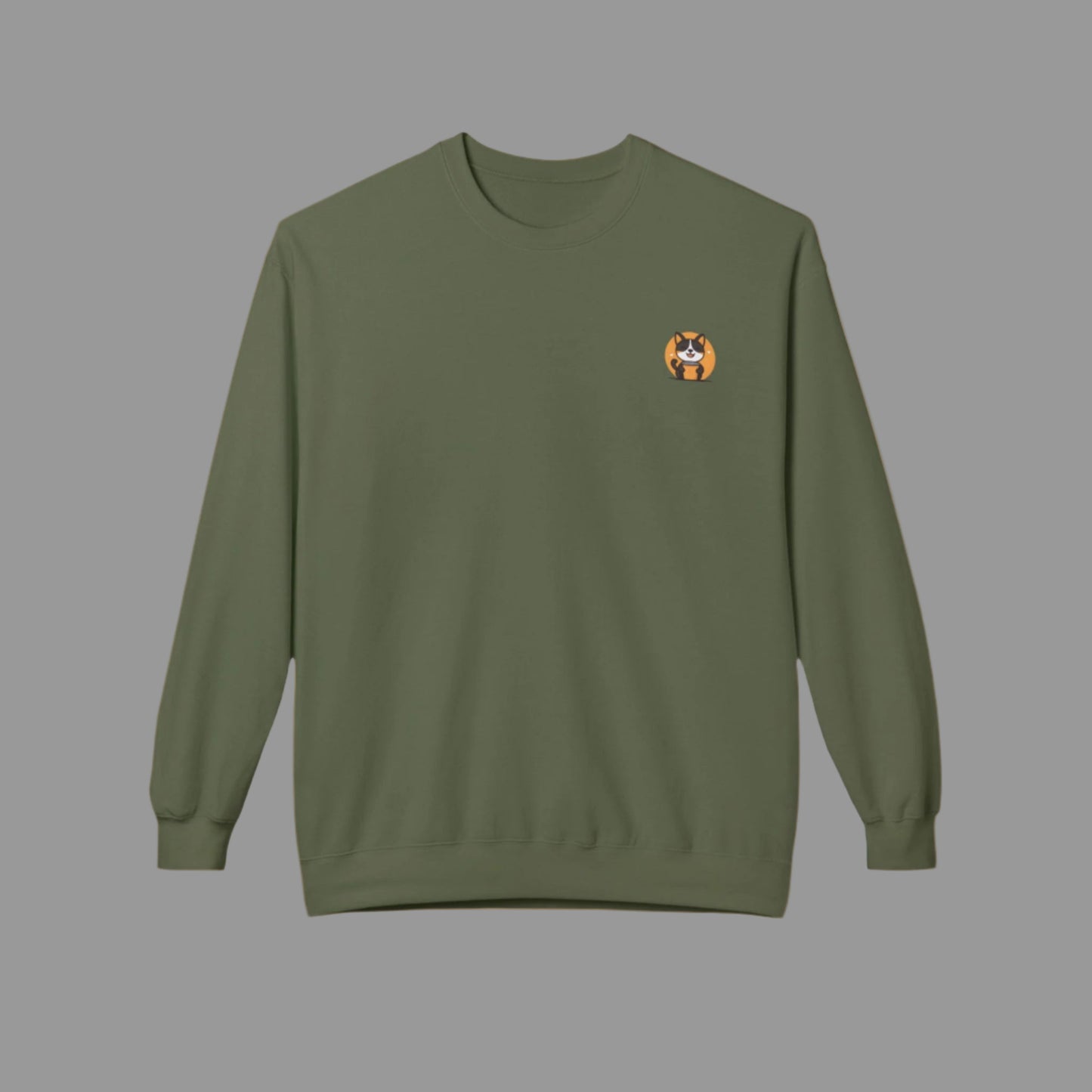 Green sweatshirt with a small logo on the chest against a white background