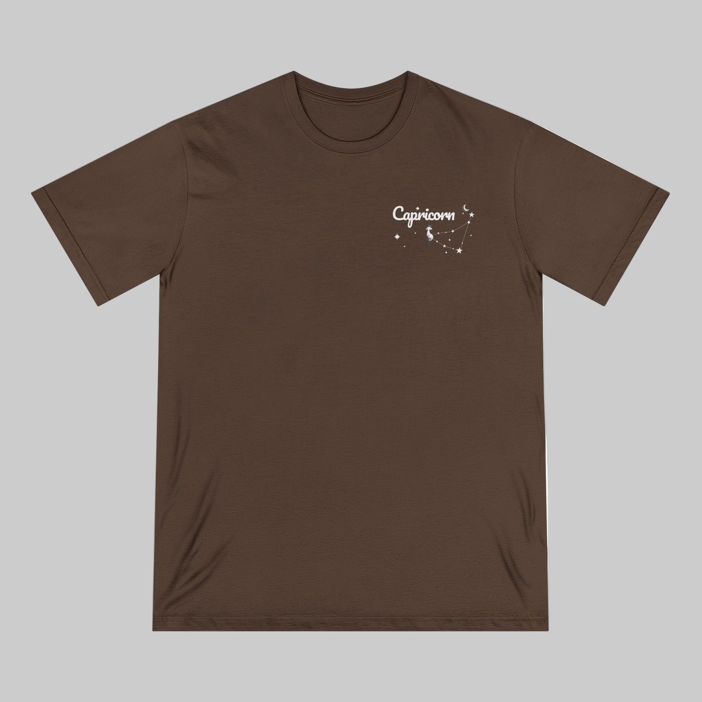 Brown t-shirt with 'Capricorn' text on a white background