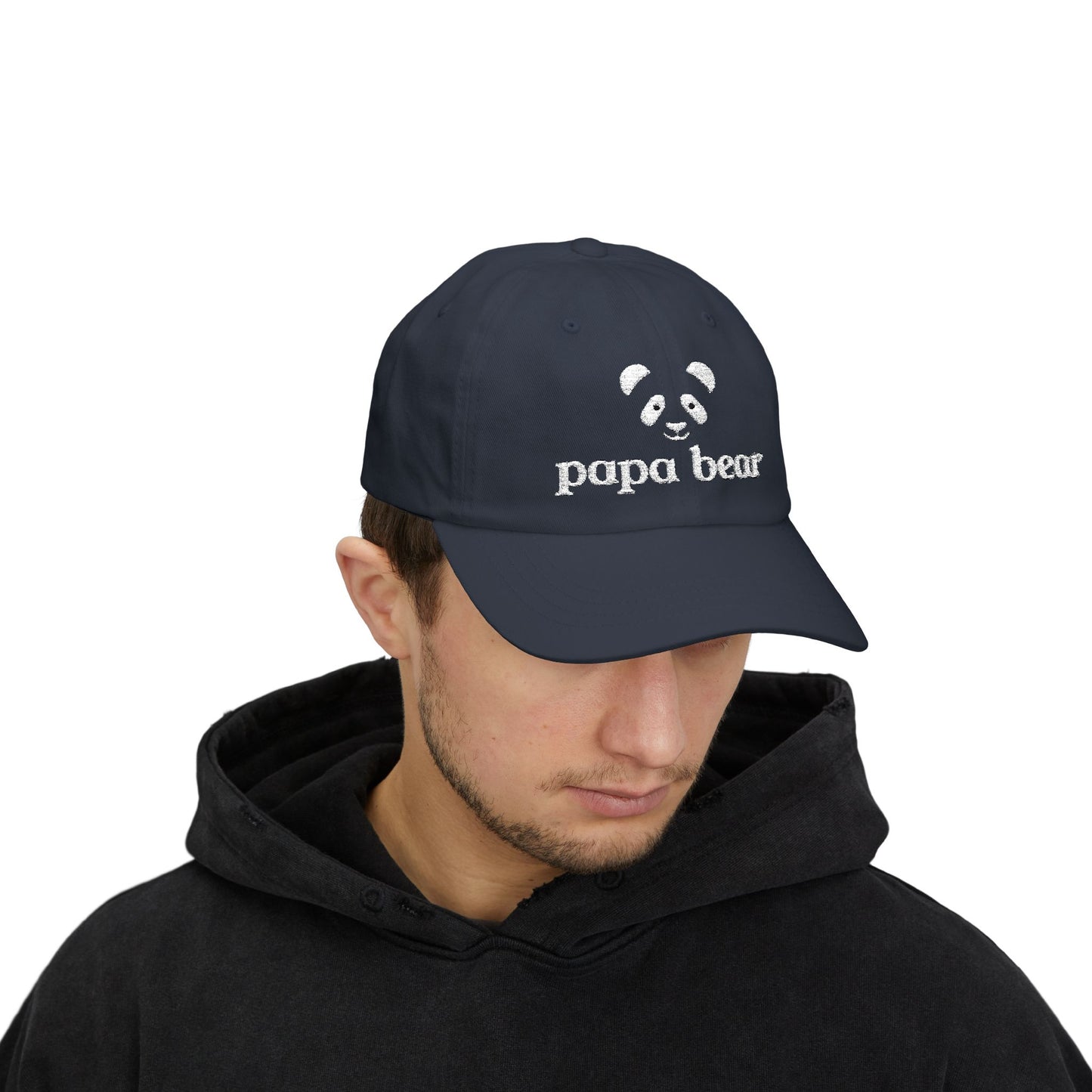 Papa Bear White Embroidery Adjustable Snap Closure Cap