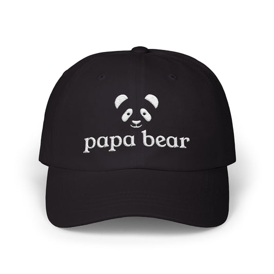Papa Bear White Embroidery Adjustable Snap Closure Cap