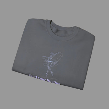 Folded gray t-shirt with a ballet dancer design and text on a white background