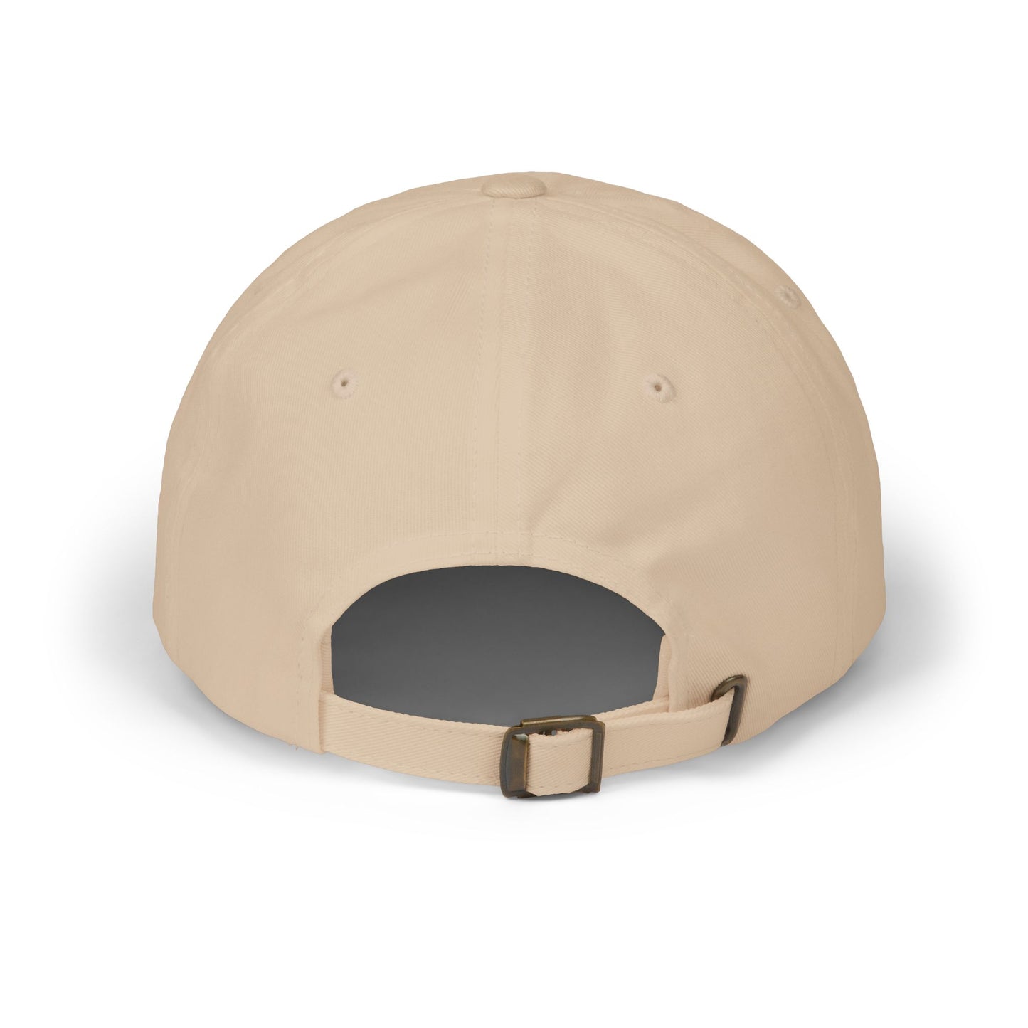 Beige baseball cap with a buckle on a white background