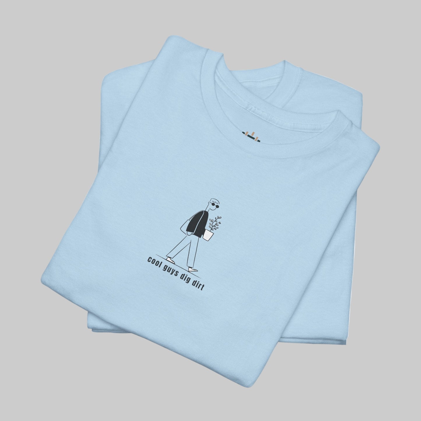 Light blue t-shirt with a graphic design on a white background