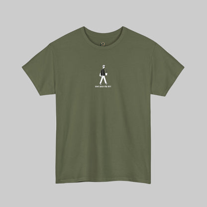 Green t-shirt with a white graphic on a white background
