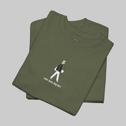 Folded green t-shirt with a graphic design on a white background