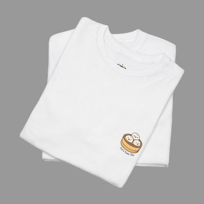 White t-shirt with a cartoon design on a white background