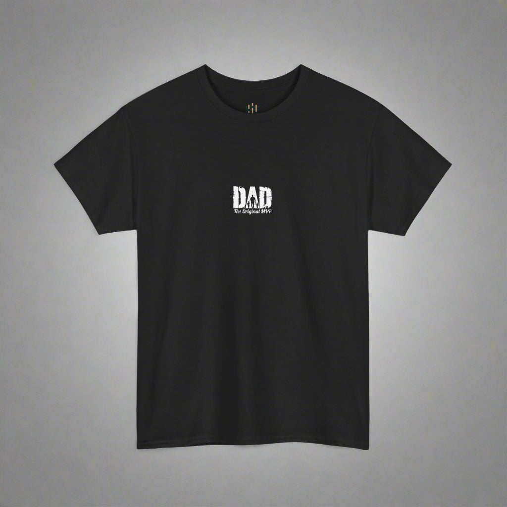 Black t-shirt with 'DAD' text on a white background
