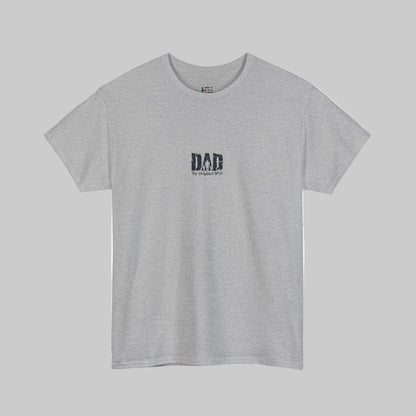 Gray t-shirt with 'DAD' text on a white background