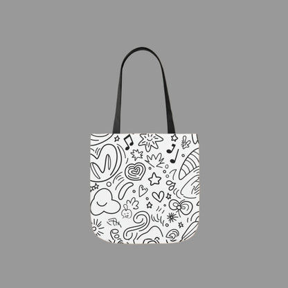 Shoulder  bag, weekend bag, sustainable bag, doodling, drawing, music note, heart, stencil, black and white ink