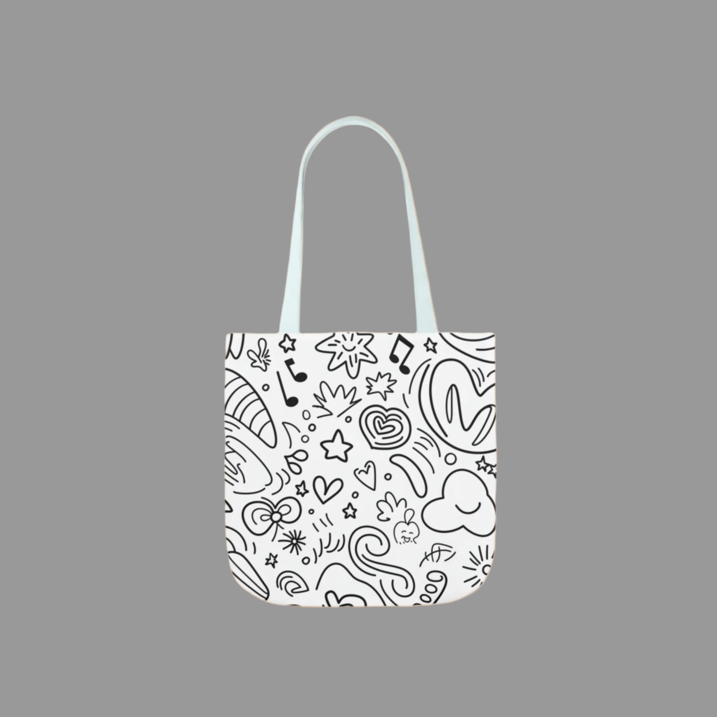 Shoulder  bag, weekend bag, sustainable bag, doodling, drawing, music note, heart, stencil, black and white ink