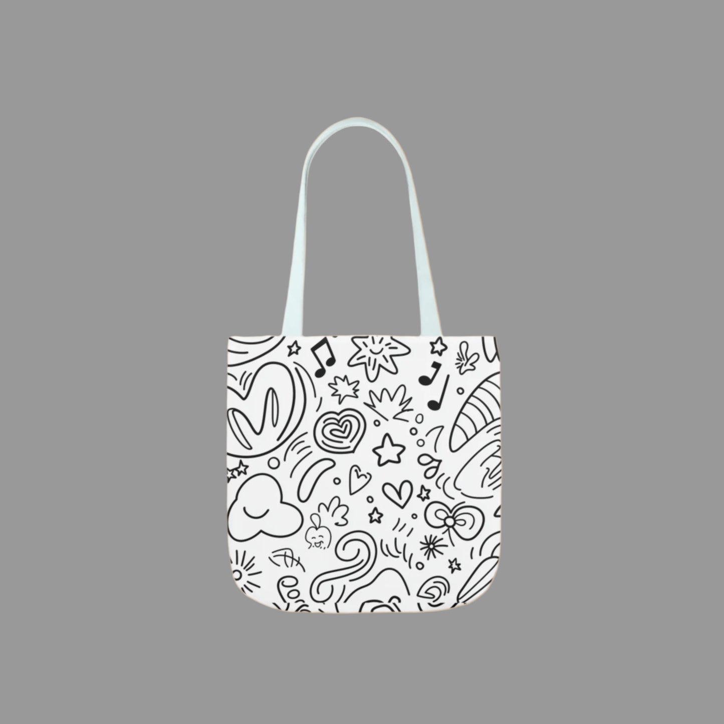 Shoulder  bag, weekend bag, sustainable bag, doodling, drawing, music note, heart, stencil, black and white ink