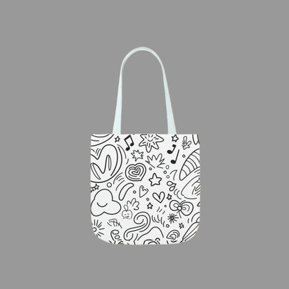 Shoulder  bag, weekend bag, sustainable bag, doodling, drawing, music note, heart, stencil, black and white ink
