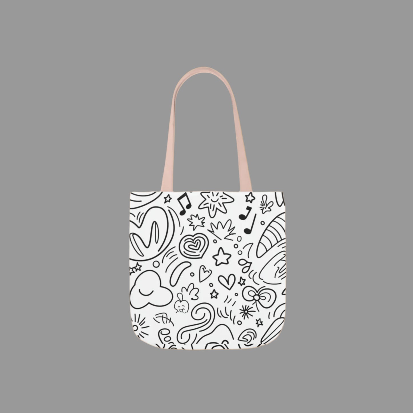 Shoulder  bag, weekend bag, sustainable bag, doodling, drawing, music note, heart, stencil, black and white ink