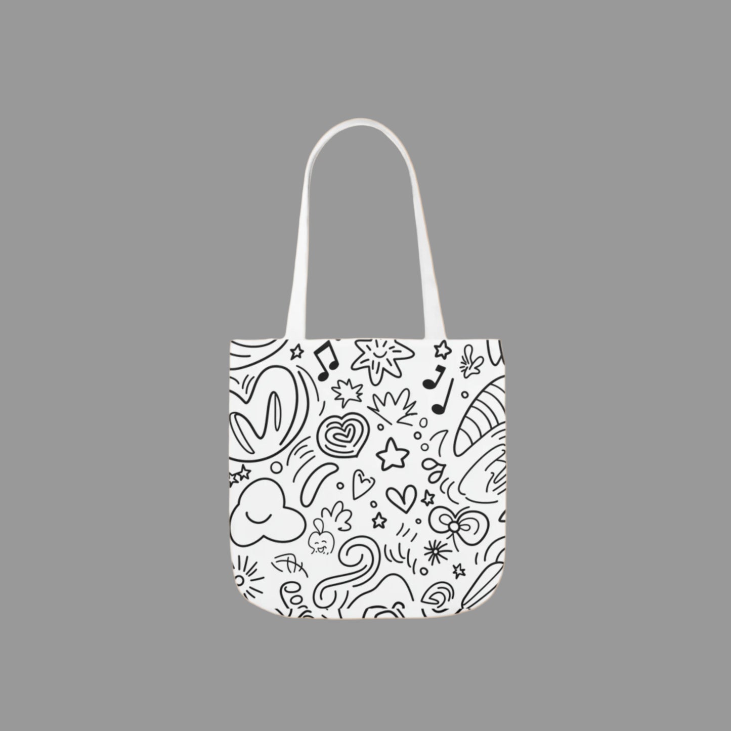 Shoulder  bag, weekend bag, sustainable bag, doodling, drawing, music note, heart, stencil, black and white ink