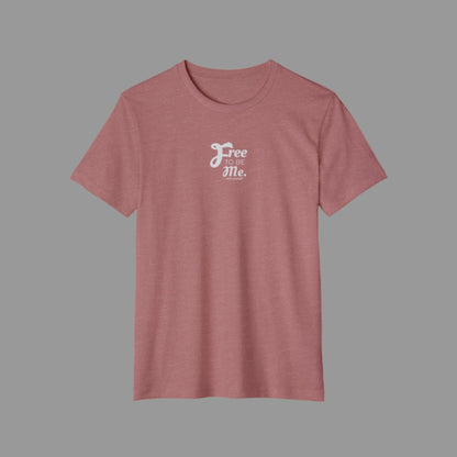 Mauve t-shirt with 'Free To Be Me' text on a white background