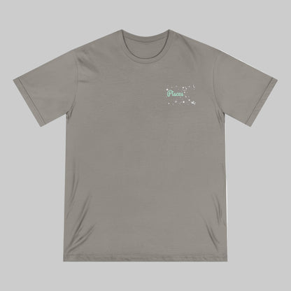 Gray t-shirt with a small design on the chest against a white background