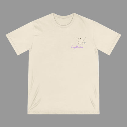 Beige t-shirt with 'Sagittarius' text and zodiac symbol on a white background