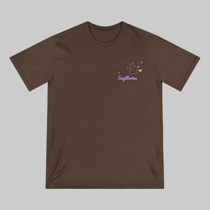 Brown t-shirt with 'Sagittarius' design on a white background
