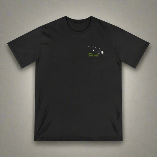 Black t-shirt with 'Taurus' text on a white background