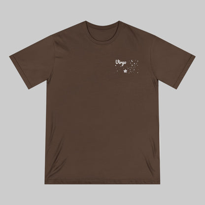 Brown t-shirt with 'Virgo' and a star sign design on a white background