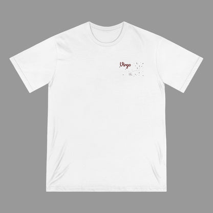 White t-shirt with 'Virgo' printed on a white background