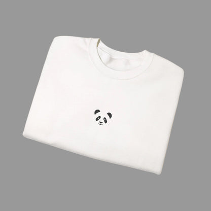White sweatshirt with a panda face design on a white background