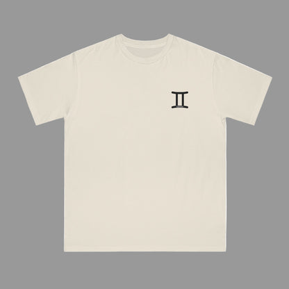 Beige t-shirt with a black symbol on a white background