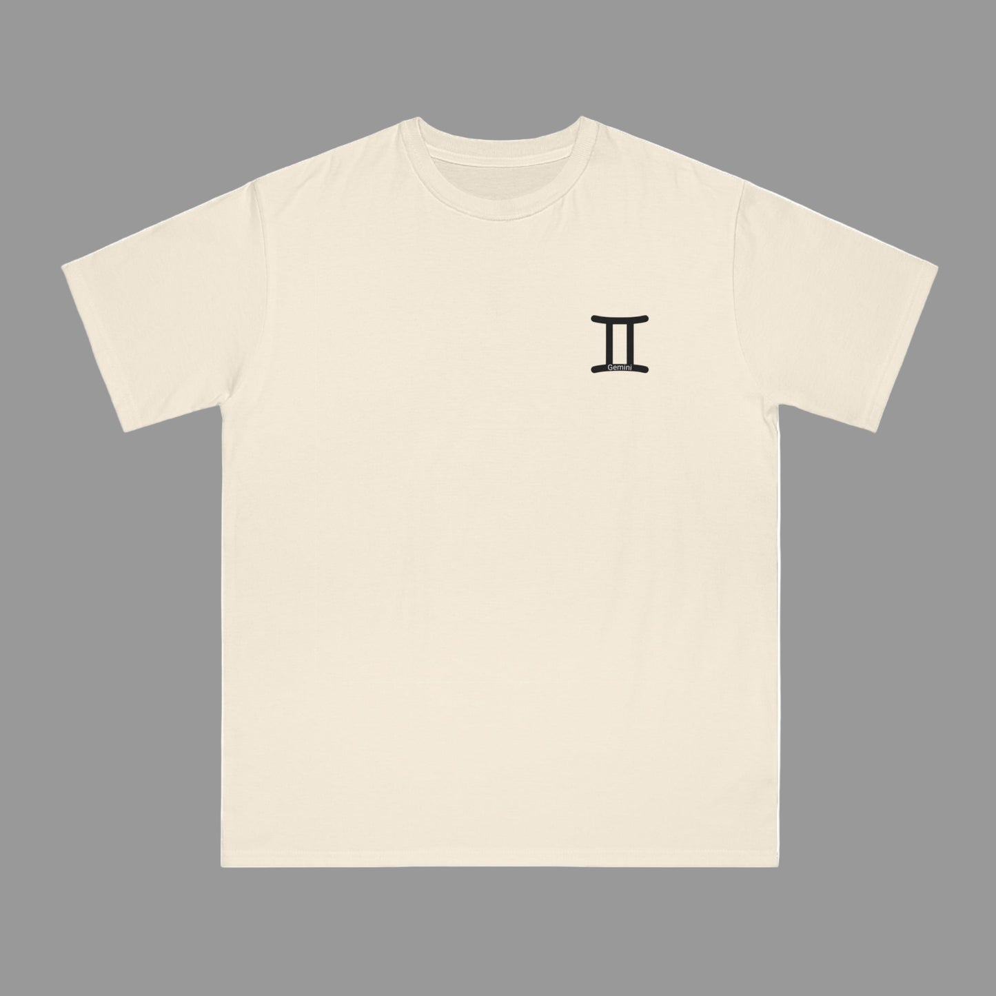 Beige t-shirt with a black symbol on a white background