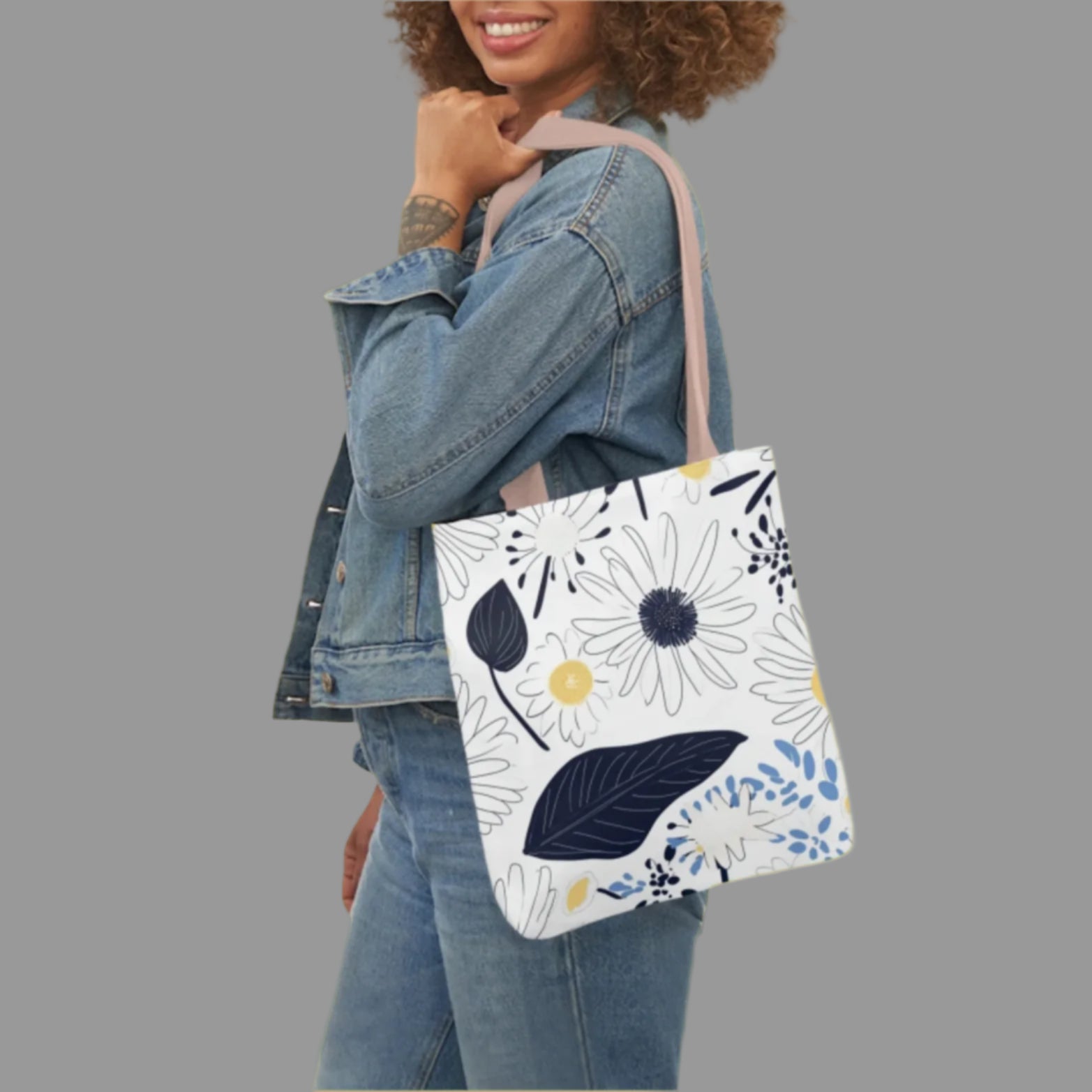 Shoulder  bag, weekend bag, sustainable bag, drawing, floral print, canvas bag