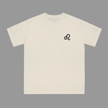 Beige t-shirt with a black lion symbol on a white background