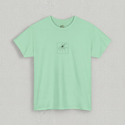 Light green t-shirt with a small graphic on a white background