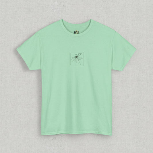 Light green t-shirt with a small graphic on a white background