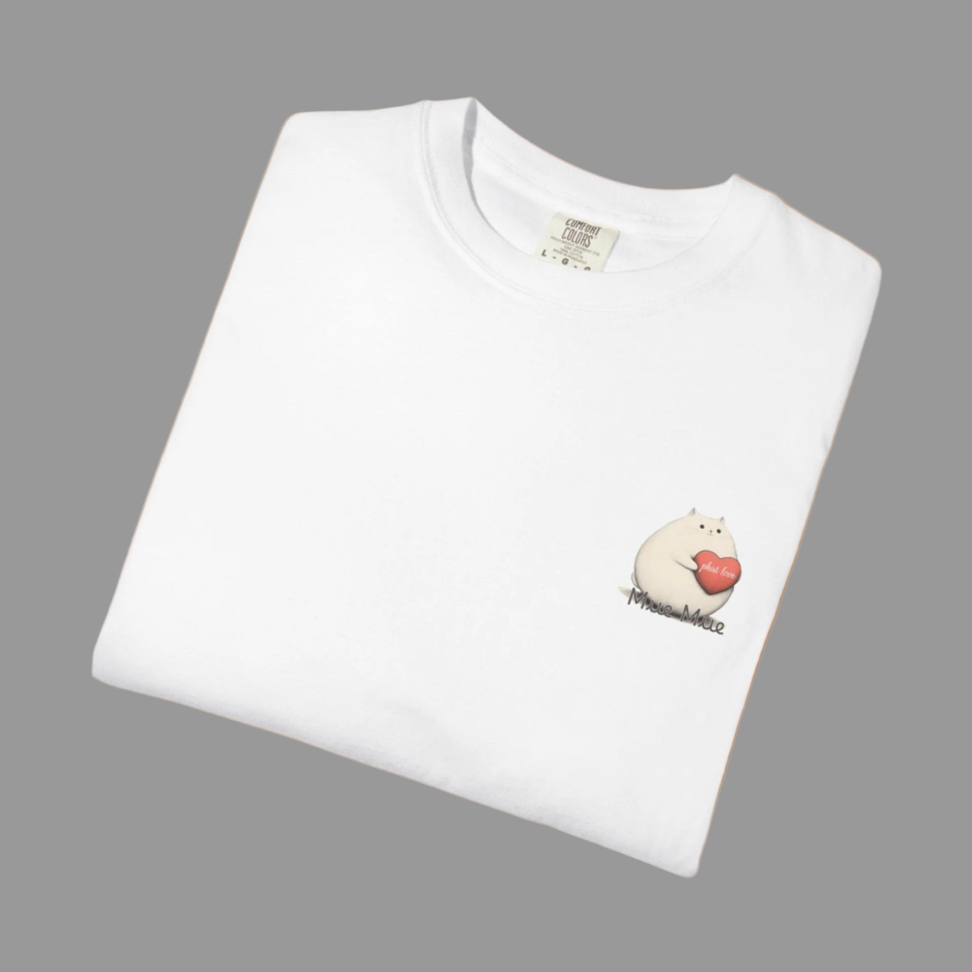 White t-shirt with cartoon character and text on a white background