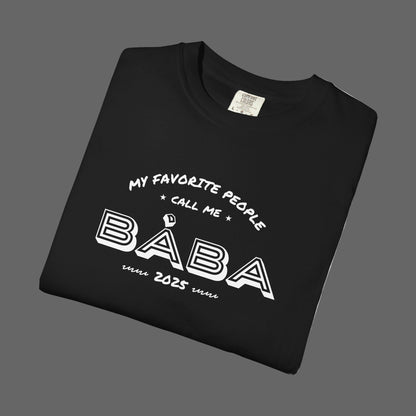 Black t-shirt with white text 'My favorite people call me Böba' on a white background