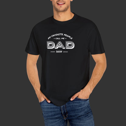 Man wearing a black t-shirt with 'My favorite people call me Dad since 2023' text on a white background
