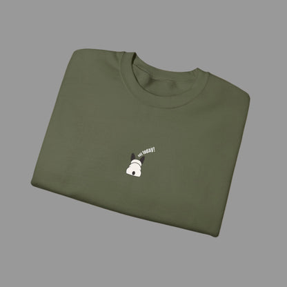 Folded green t-shirt with a small white graphic and text on a white background