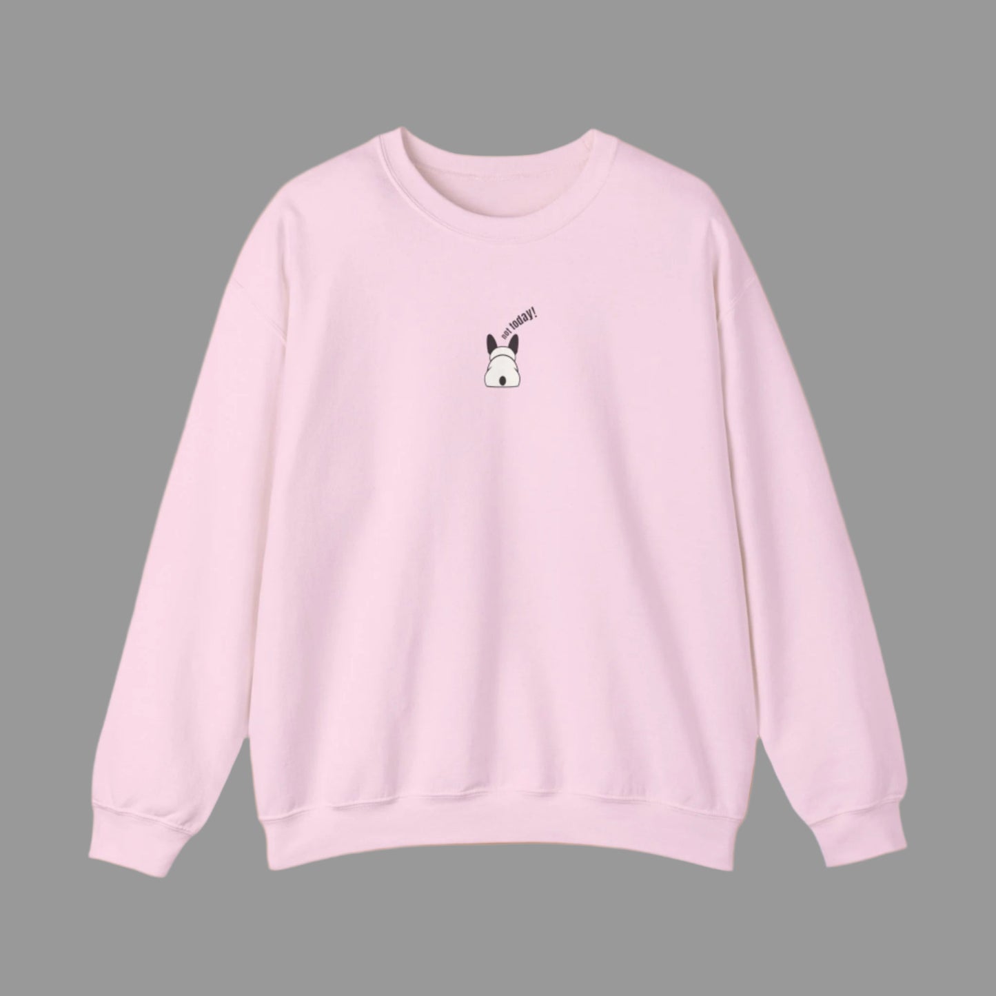 Pink sweatshirt with a small graphic on a white background