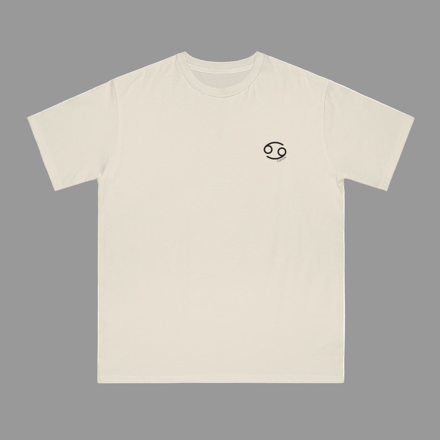 Beige t-shirt with a black astrological symbol on a white background