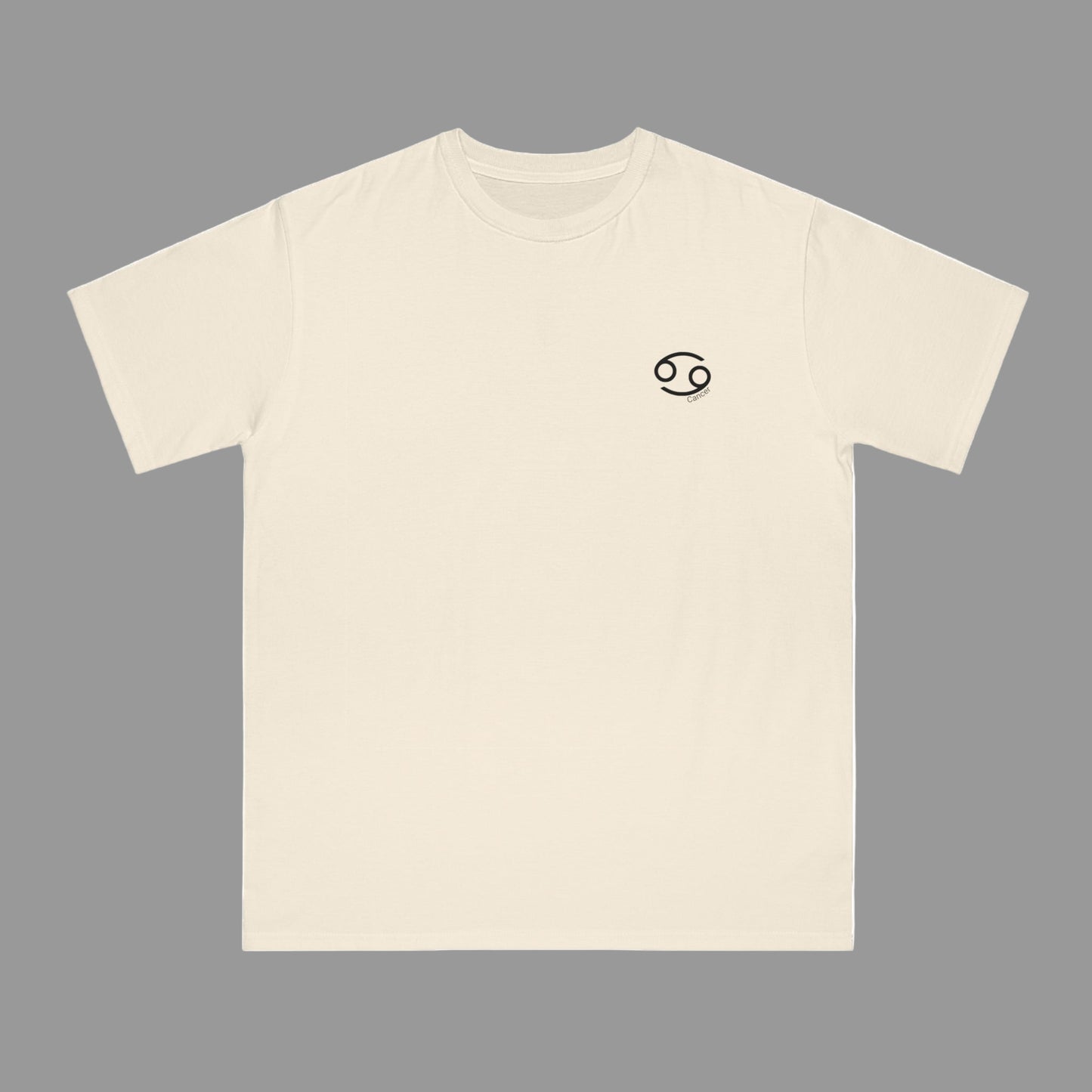 Beige t-shirt with a black astrological symbol on a white background
