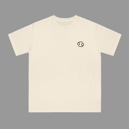 Beige t-shirt with a black astrological symbol on a white background