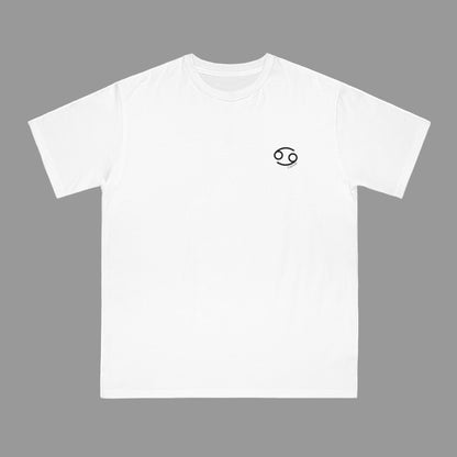 White t-shirt with a black astrological symbol on a white background