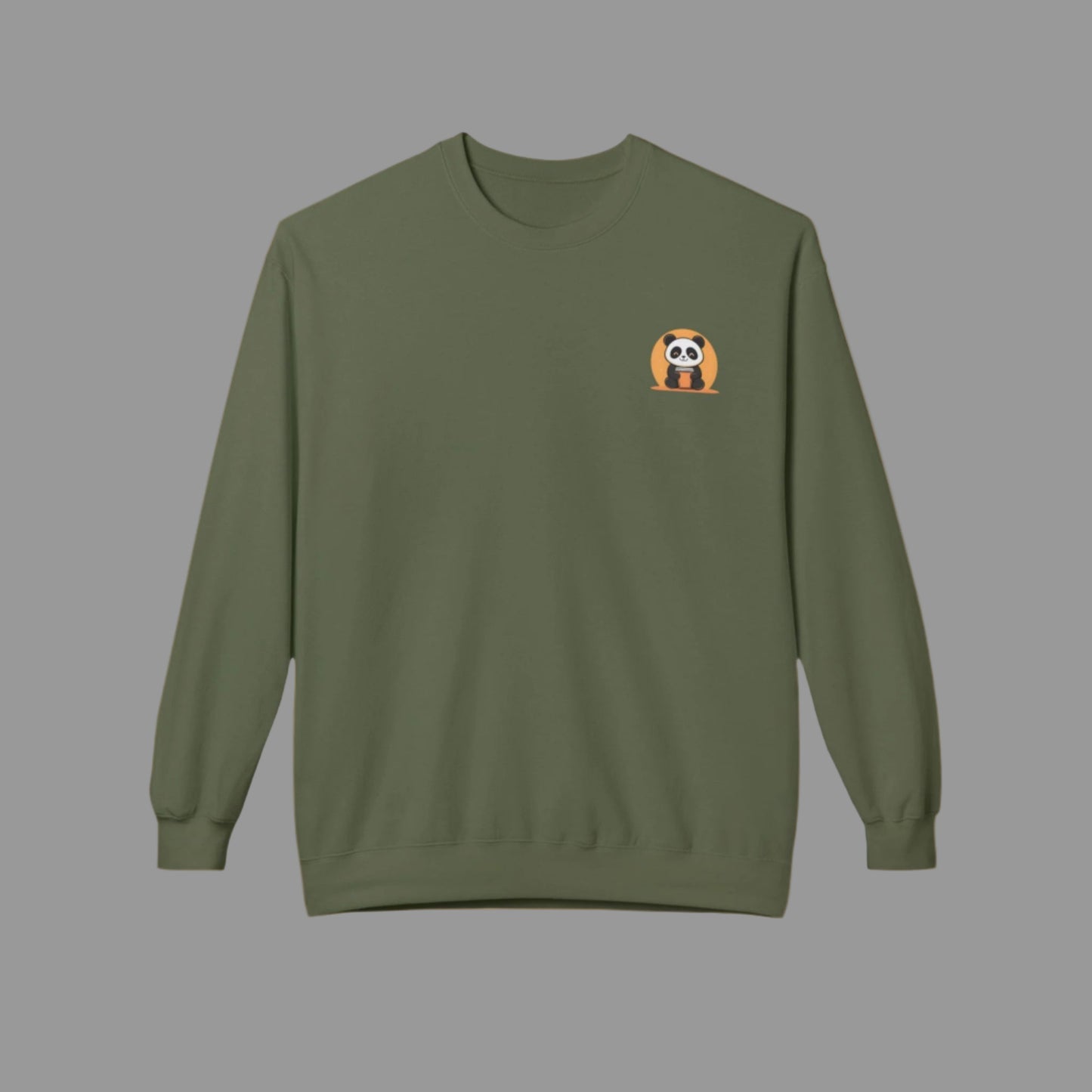 Green sweatshirt with a small logo on the chest against a white background