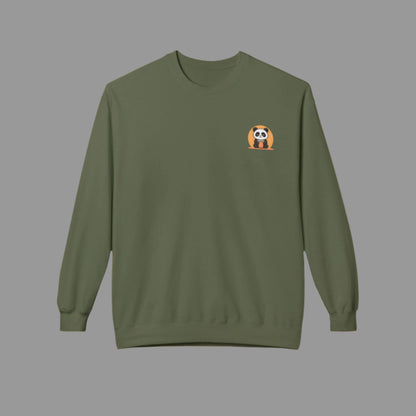 Green sweatshirt with a small logo on the chest against a white background
