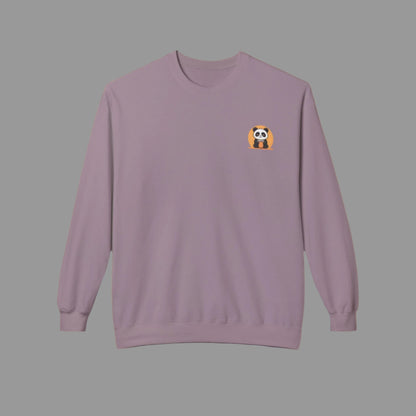 Purple sweatshirt with a small logo on the chest against a white background