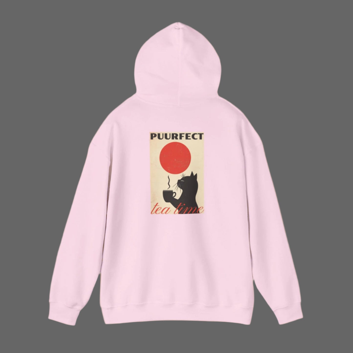 cat and tea on pink hoodie