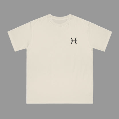 Beige t-shirt with a black symbol on a white background