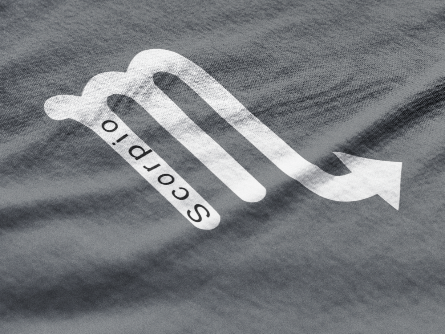 White Scorpio zodiac symbol on a gray t-shirt