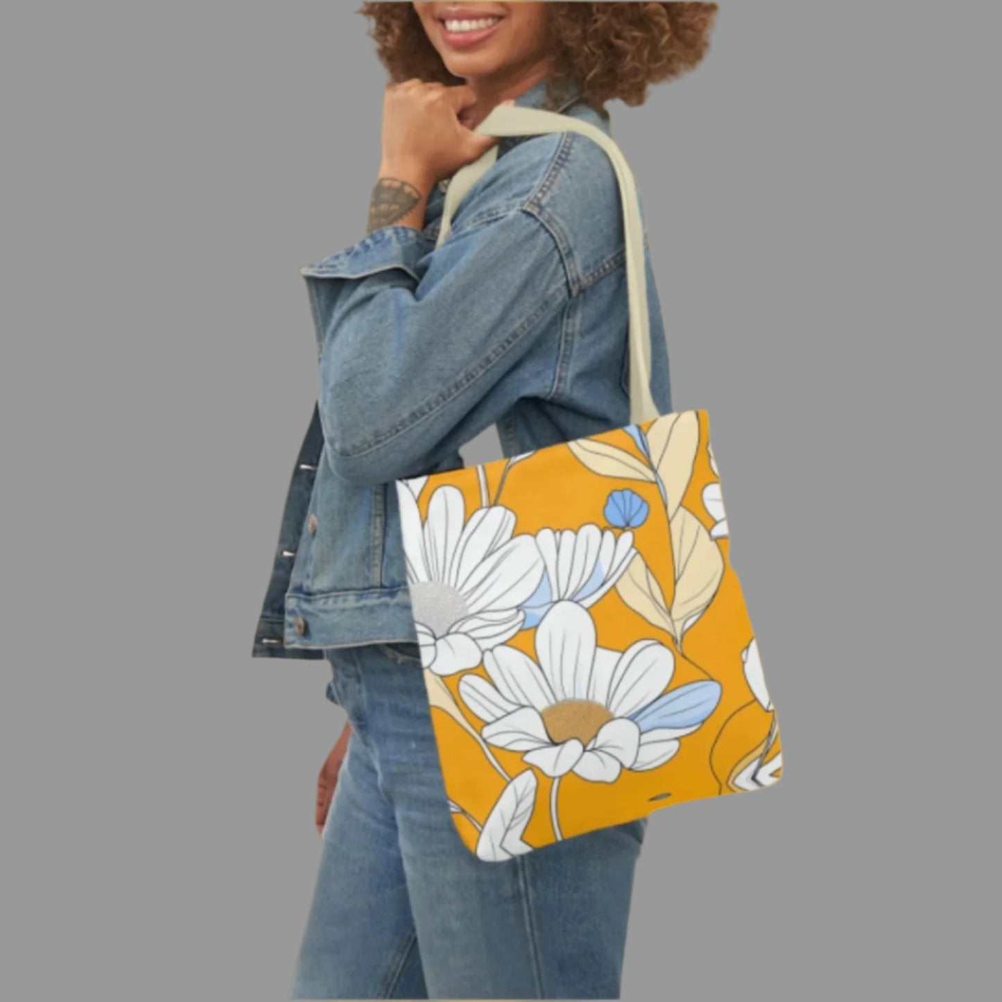 Shoulder  bag, weekend bag, sustainable bag, drawing, floral print, canvas bag, sunflower
