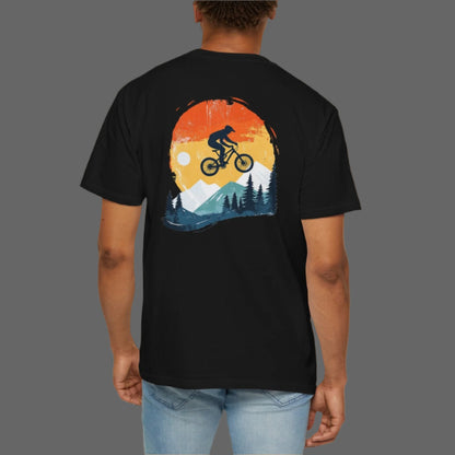 man with back black t-shirt white background